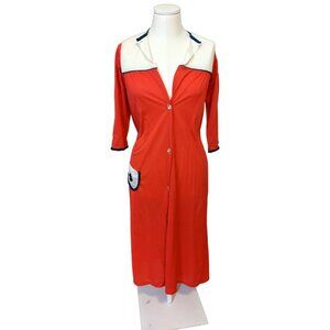Vintage 60s Womens Nightgown Colorblock Sailor Nautical Retro Button Up Sz S